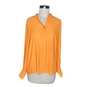 JUST FEMALE Carolyn Blouse Long Sleeve Apricot Orange Button Down Top Women's M